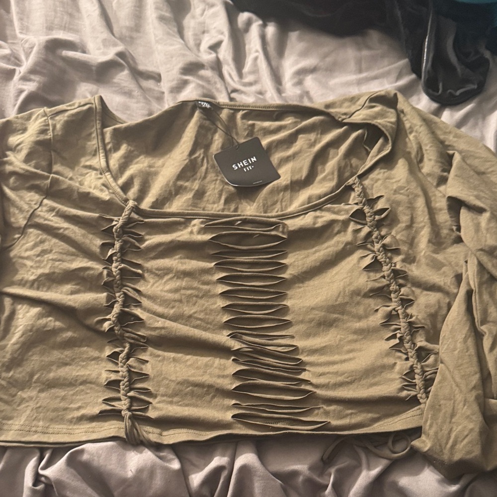 SHEIN Khaki Ruched Women's Blouse